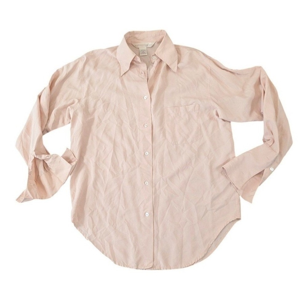 Express Silk Button Down Shirt Blush‎ Pink Long Sleeve Blouse XS 100% Silk